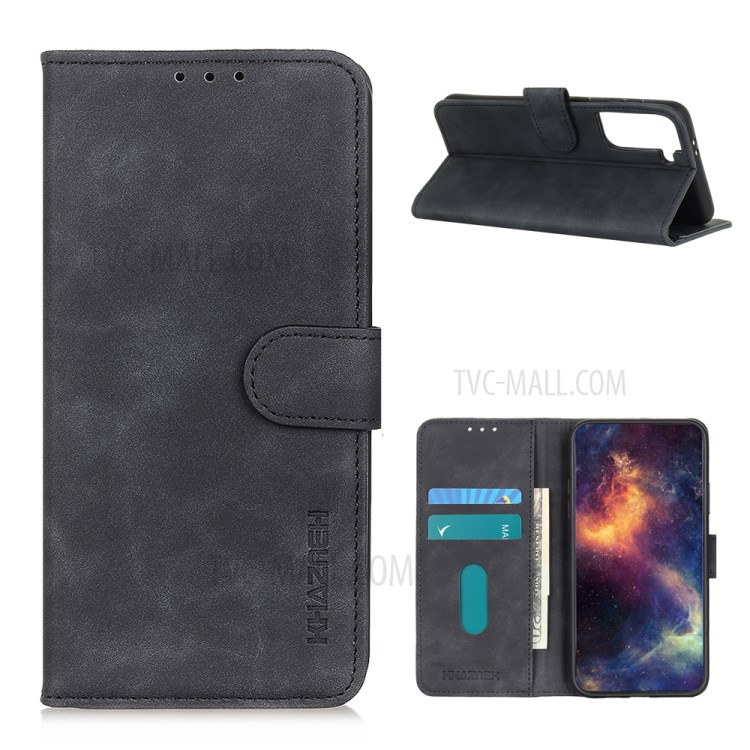KHAZNEH Retro Style Leather Wallet Phone Stand Protection Case for Samsung Galaxy S30/S21 - Black-1