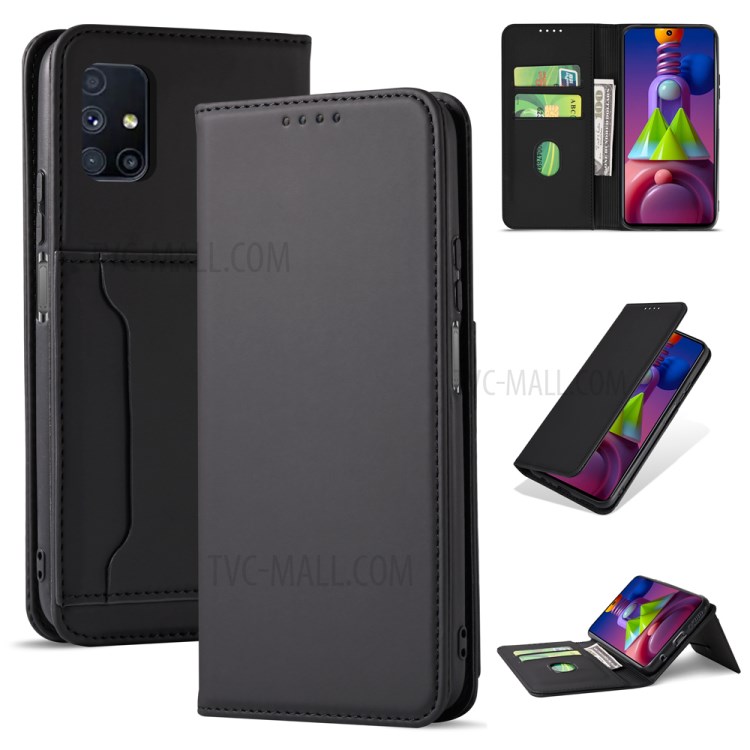 Strong Magnetic Smooth Touch Feeling TPU + PU Leather Case for Samsung Galaxy M51 (Side Fingerprint Version) - Black-1