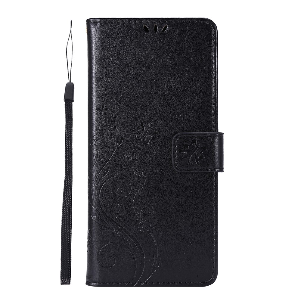 Pour Samsung Galaxy S20 fe 4g / 5g / S20 Lite / S20 fe 2022 Fleur de Papillon Impression de Portefeuille en Cuir - le Noir