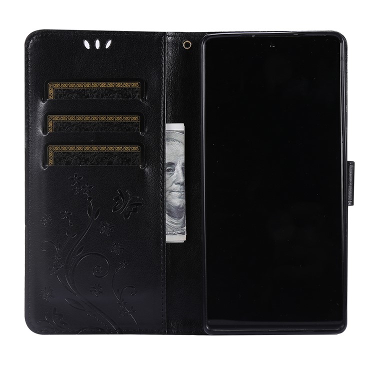 Butterfly Flower Imprinting Wallet Stand Leather Phone Case for Samsung Galaxy Note 20 / Note 20 5G - Black-6