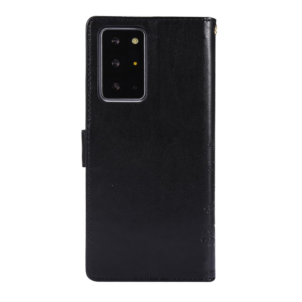 Butterfly Flower Imprinting TPU + PU Leather Wallet Stand Cover Case for Samsung Galaxy Note20 Ultra/Note20 Ultra 5G - Black-3