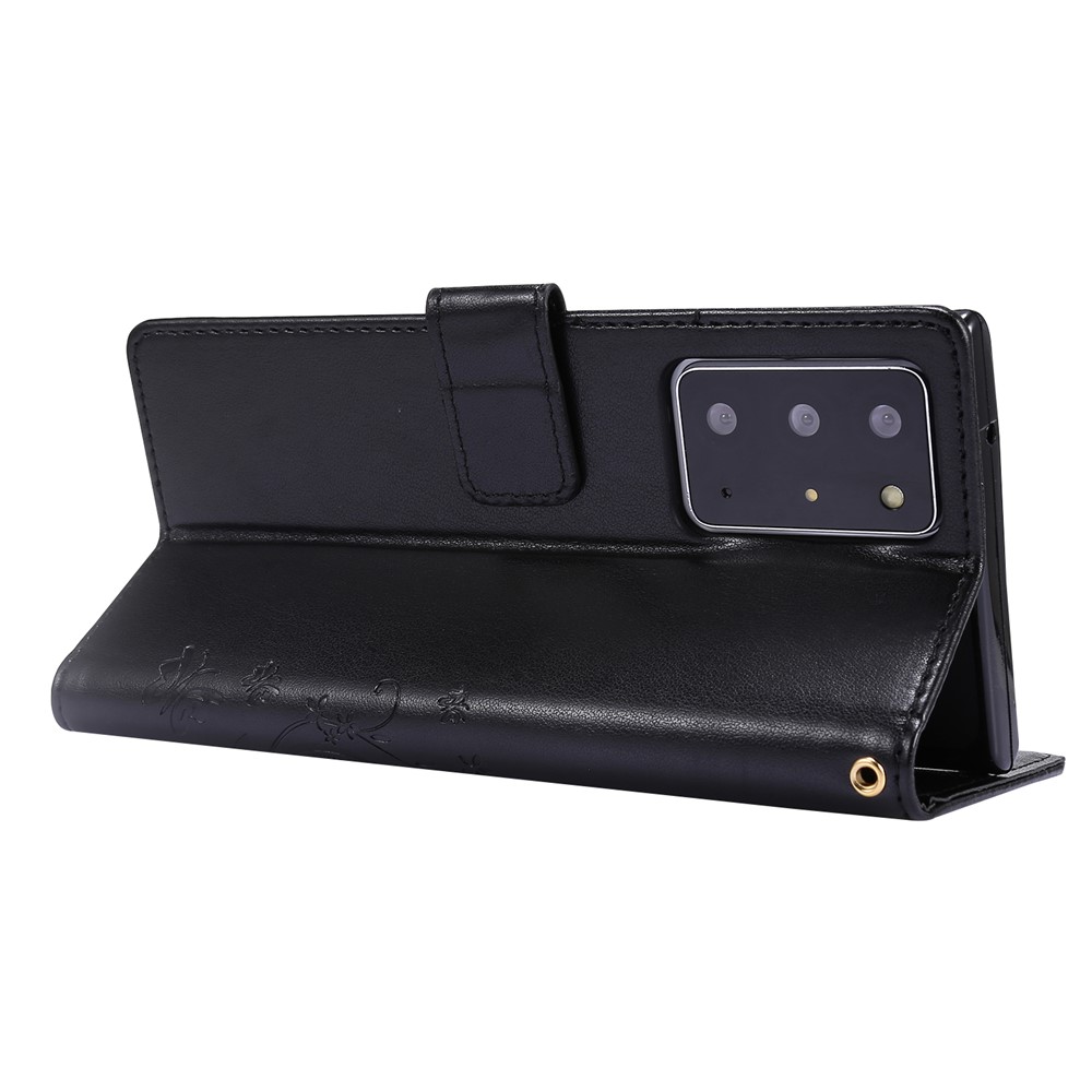 Butterfly Flower Imprinting TPU + PU Leather Wallet Stand Cover Case for Samsung Galaxy Note20 Ultra/Note20 Ultra 5G - Black-5