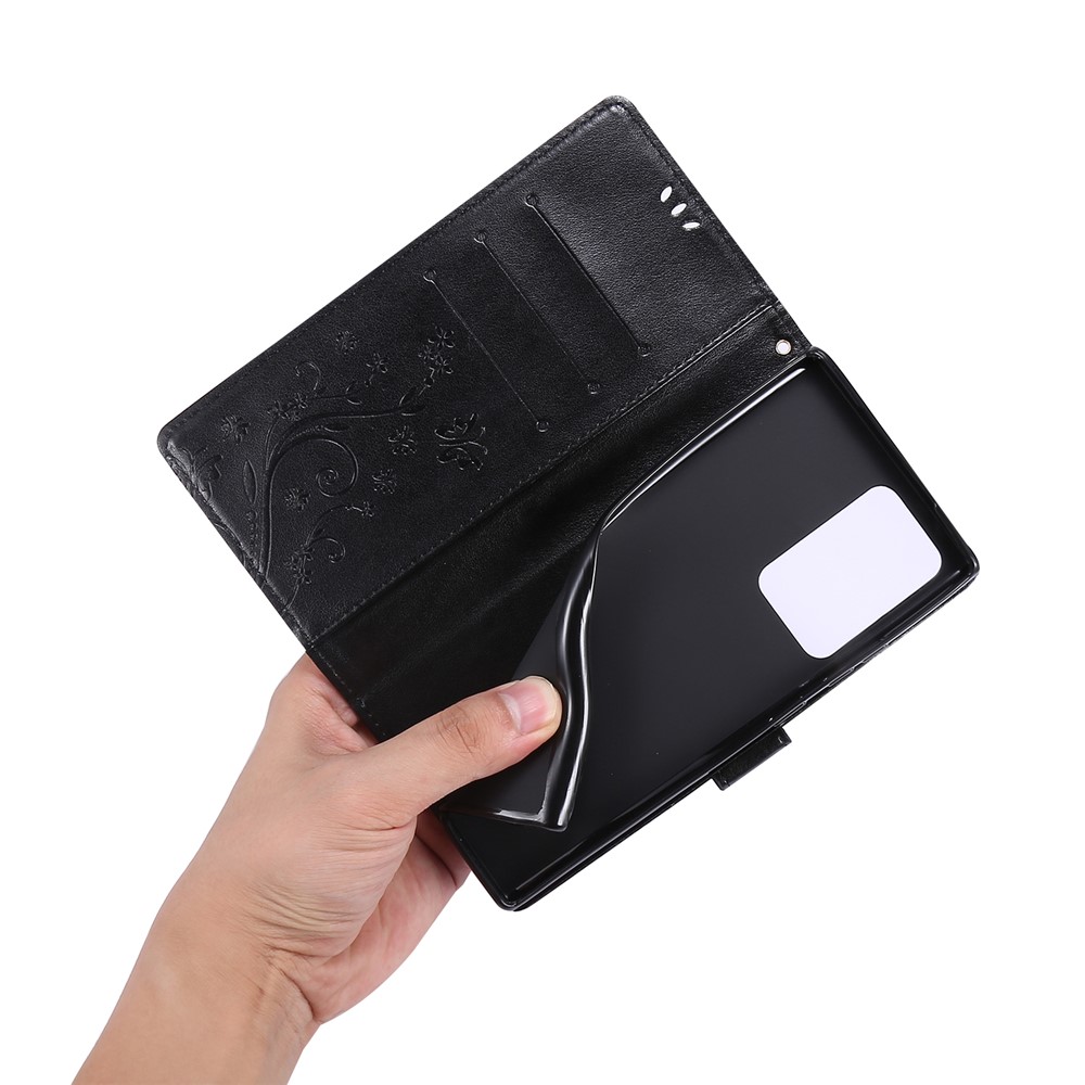 Butterfly Flower Imprinting TPU + PU Leather Wallet Stand Cover Case for Samsung Galaxy Note20 Ultra/Note20 Ultra 5G - Black-7