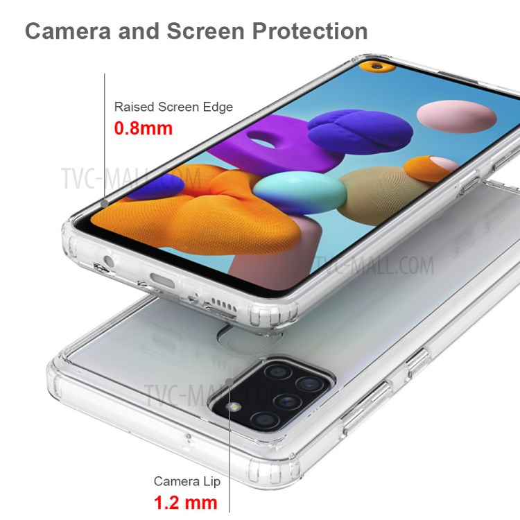 Super Thin and Slim Hard Acrylic Back + Soft TPU Edge Anti-Scratch Hybrid Case for Samsung Galaxy A21s - Transparent-5