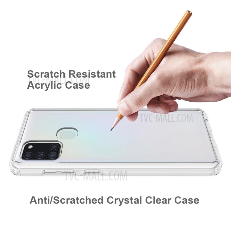 Super Thin and Slim Hard Acrylic Back + Soft TPU Edge Anti-Scratch Hybrid Case for Samsung Galaxy A21s - Transparent-7