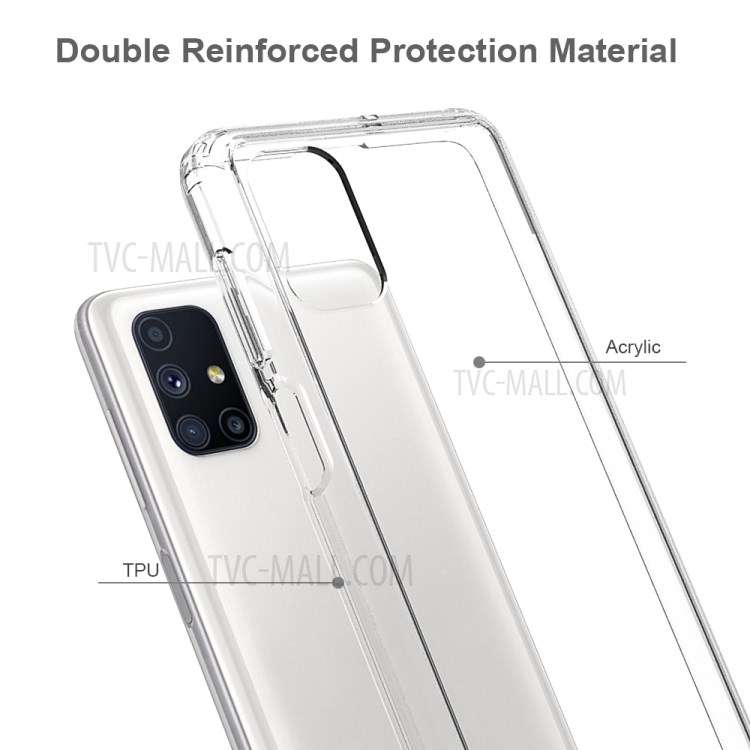 Shock Absorption Crystal Clear Acrylic + TPU Anti-Scratch Hybrid Case for Samsung Galaxy M51 (Side Fingerprint Version) - Transparent-3