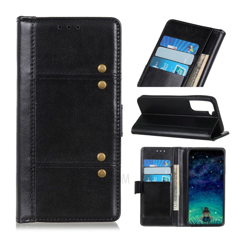 Rivet Design Crazy Horse Protective Leather Shell for Samsung Galaxy S21+ - Black-1