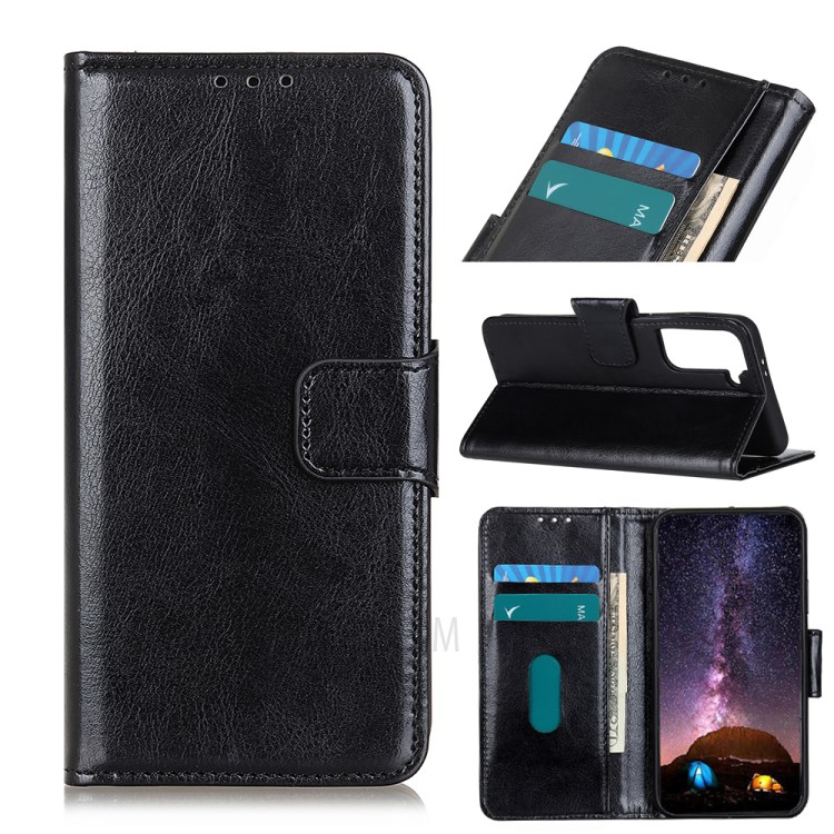 Crazy Horse Wallet Stand PU Leather Phone Case for Samsung Galaxy S30 - Black-1