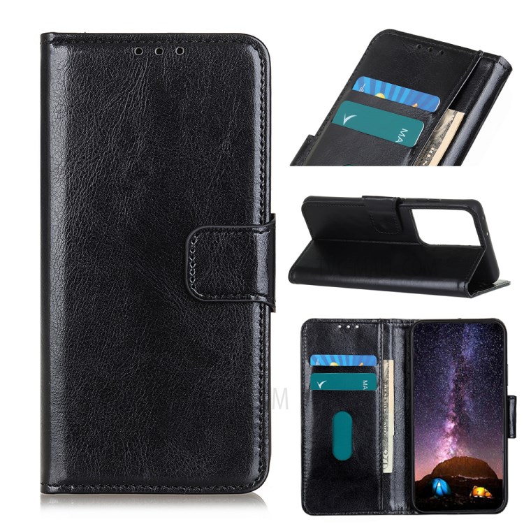 Crazy Horse Skin Leather Flip Case with Wallet and Stand for Samsung Galaxy S30 Ultra - Black-1