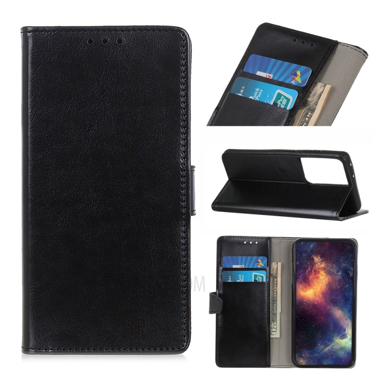 Crazy Horse Wallet Stand Leather Magnetic Flip Case for Samsung Galaxy S21 Ultra - Black-1