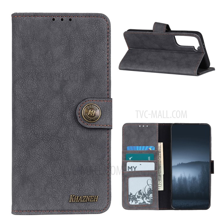 KHAZNEH Retro Split Leather Wallet Phone Case for Samsung Galaxy S30+ - Black-1