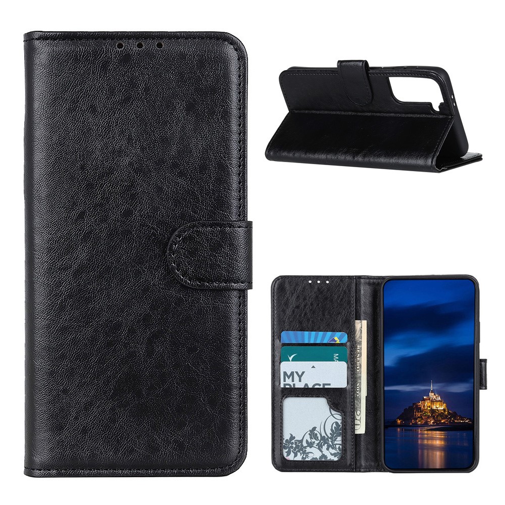 Crazy Horse Stand Stand Leather Folio Capa Para Samsung Galaxy S21 Plus - Preto