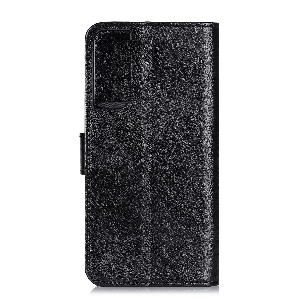 Crazy Horse Wallet Stand en Cuir Cover Folio Pour Samsung Galaxy S21 Plus - le Noir