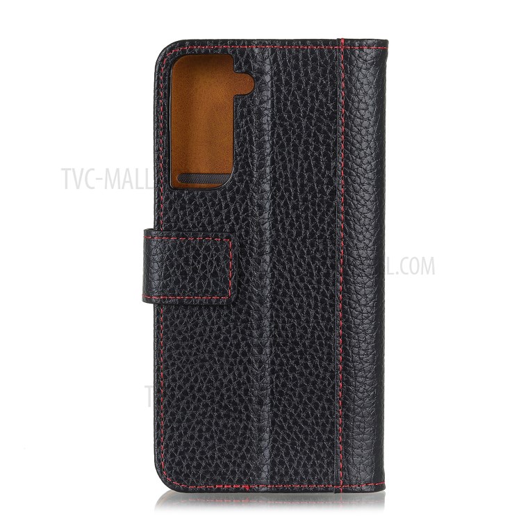 Litchi Texture Stand Case Leather Wallet Shell for Samsung Galaxy S21+ - Black-3