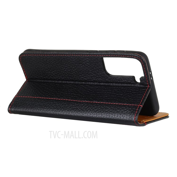 Litchi Texture Stand Case Leather Wallet Shell for Samsung Galaxy S21+ - Black-4
