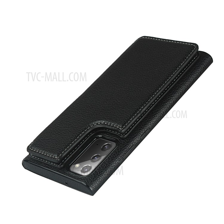 Litchi Texture Card Holder + Mirror Folio Flip Phone Cover with Strap for Samsung Galaxy Note 20/Note 20 5G - Black-10