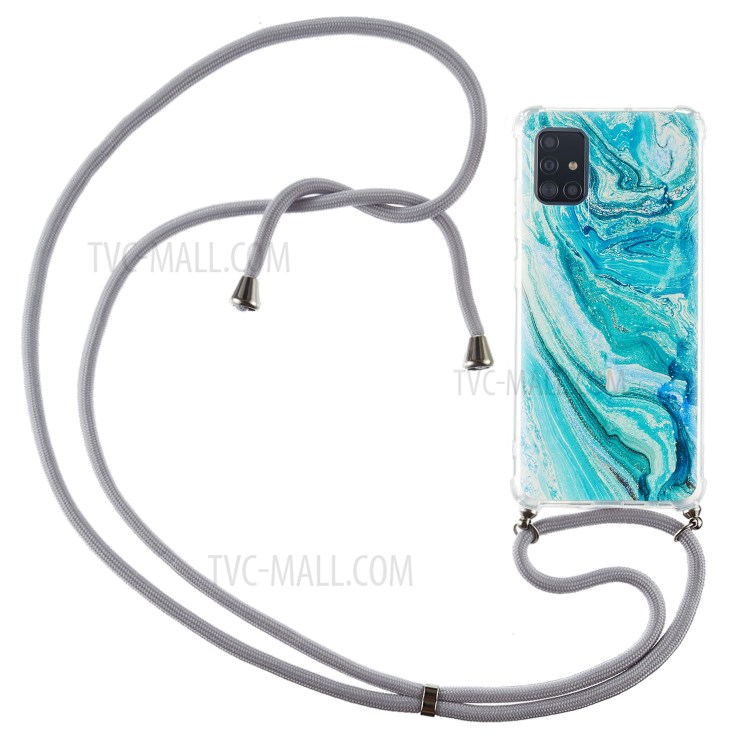 Shockproof Patterned TPU Case for Samsung Galaxy A41 (Global Version) Cover with Textile Lanyard - Marble Texture-1