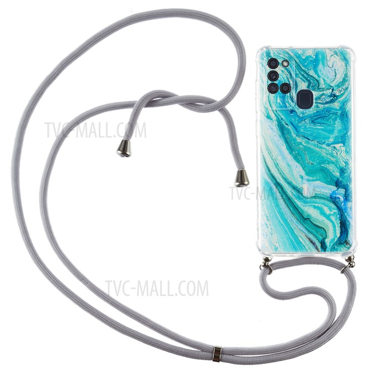 Stoßdichtes Musterdruck TPU-Hülle Mit Textillanyard Für Samsung Galaxy A21s - Marmorstruktur.-1