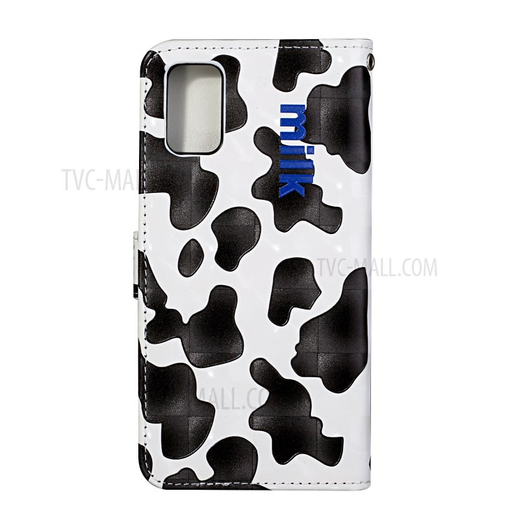 3D Pattern Printing Leather Wallet Shell with Adjustable Lanyard for Samsung Galaxy A51 SM-A515 - Black/White-4