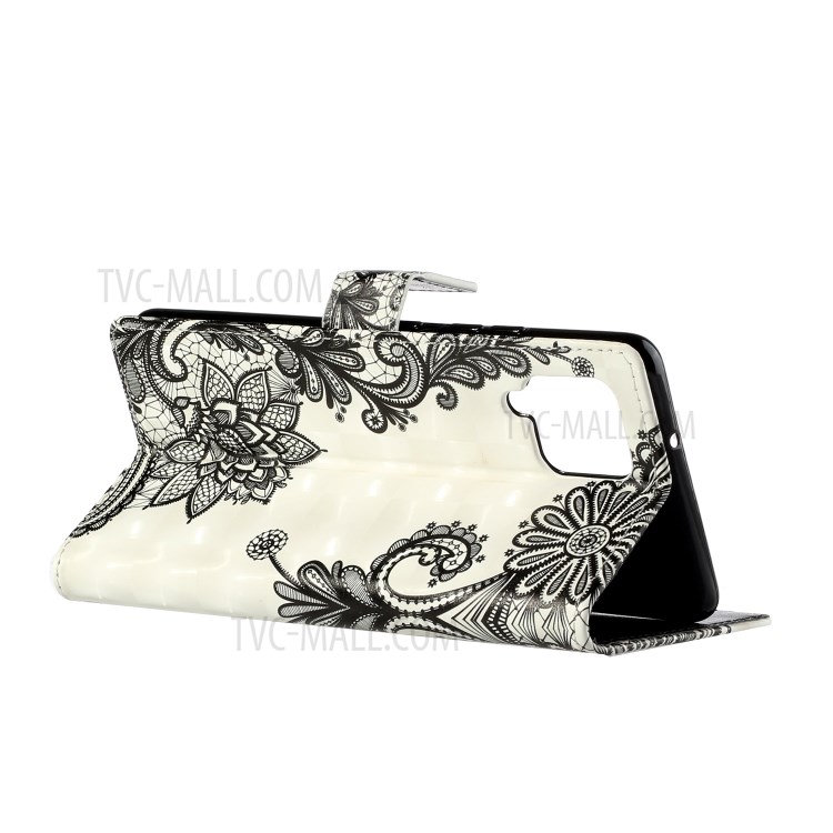 Light Spot Decor Pattern Printing for Samsung Galaxy A42 5G Wallet Stand Leather Phone Case - Lace Flower-3