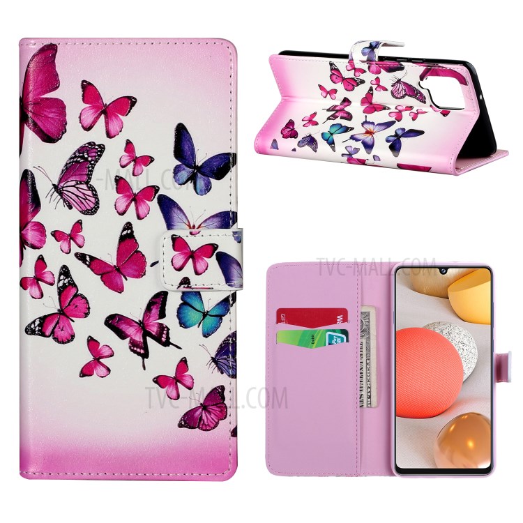 For Samsung Galaxy A42 5G Pattern Printing Wallet Stand Leather Phone Case - Colorful Butterfly-1