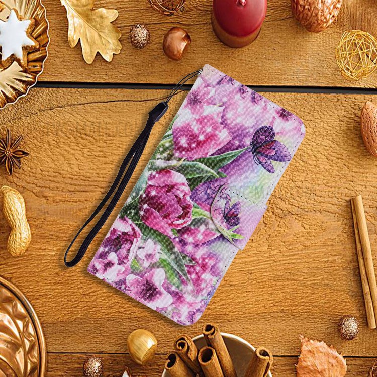 Unique Pattern Printing Wallet Stand Leather Case with Lanyard for Samsung Galaxy S20 Plus - Flowers/Butterflies-7