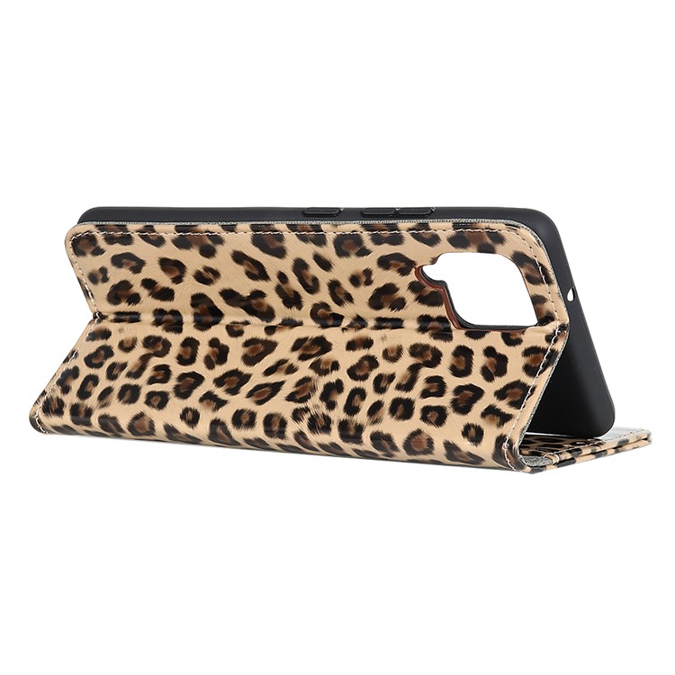 Patrón de Leopardo Cubierta de Teléfono Inteligente de Cuero de Billetera Brillante Para Samsung Galaxy A12-3