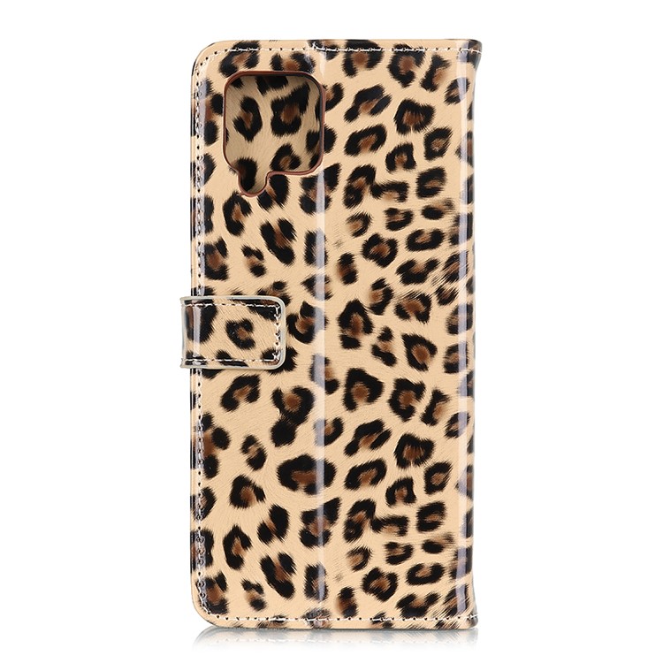 Patrón de Leopardo Cubierta de Teléfono Inteligente de Cuero de Billetera Brillante Para Samsung Galaxy A12