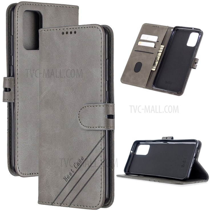Classic Wallet Leather Stand Phone Protective Case Cover for Samsung Galaxy M51 - Grey-1
