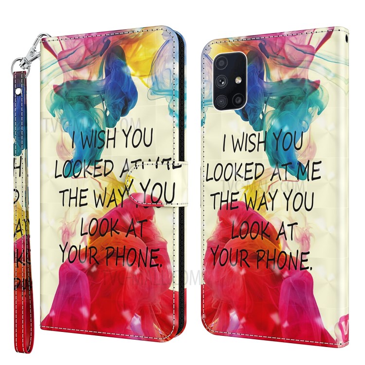 Light Spot Decor Pattern Printing Case for Samsung Galaxy M51 Leather Shell with Lanyard - Sentence-1