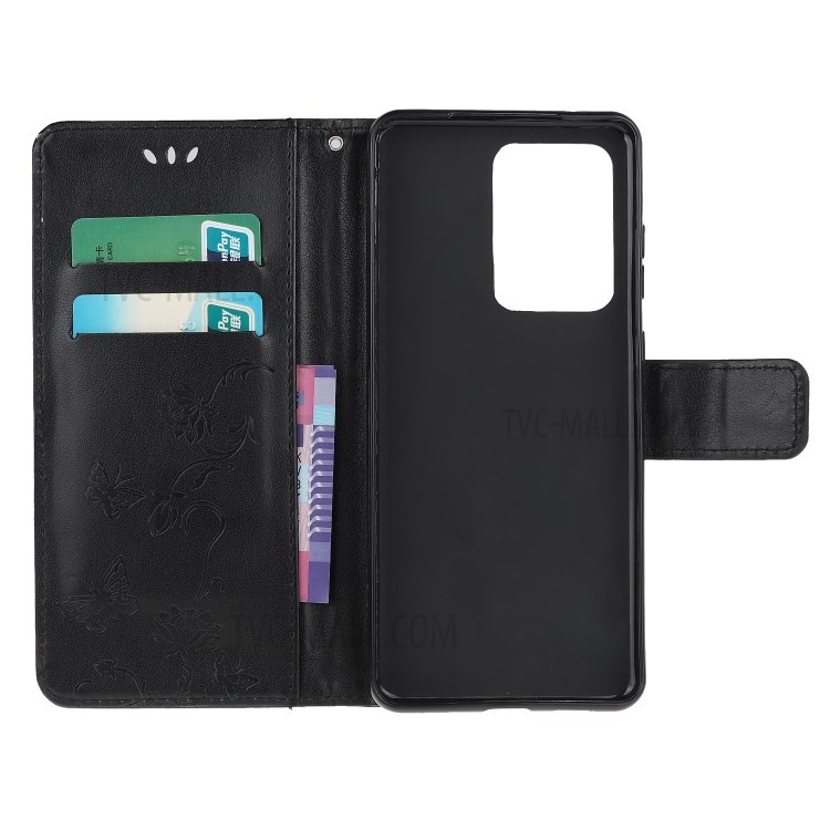 Butterfly Flowers Imprinting Leather Cover with Wallet and Case for Samsung Galaxy S30 Ultra/S21 Ultra - Black-5