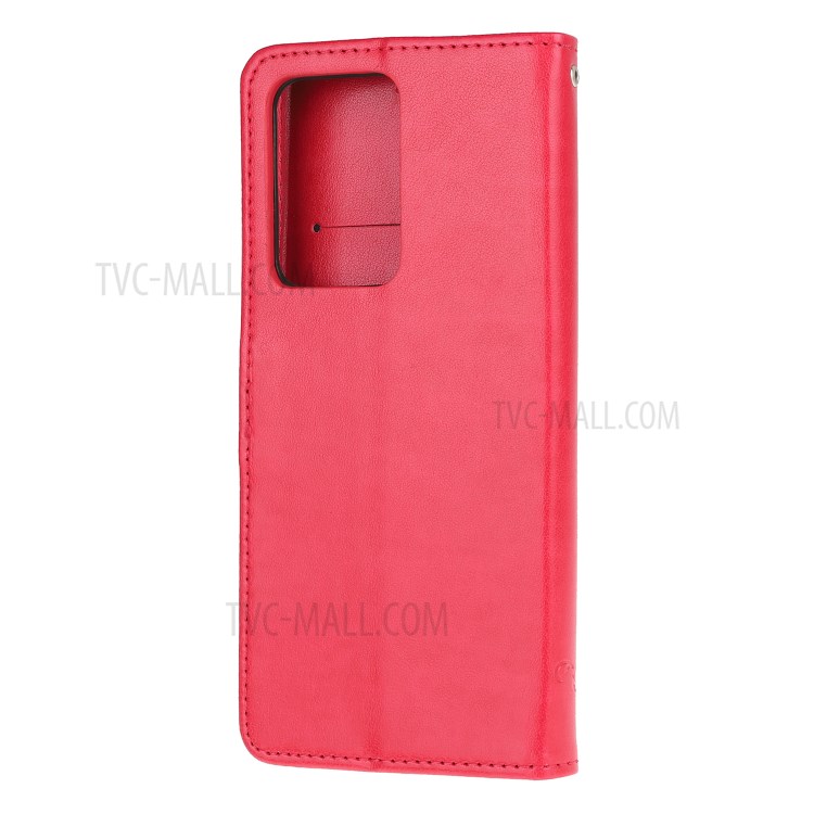 Butterfly Flowers Imprinting Leather Cover with Wallet and Case for Samsung Galaxy S30 Ultra/S21 Ultra - Red-3