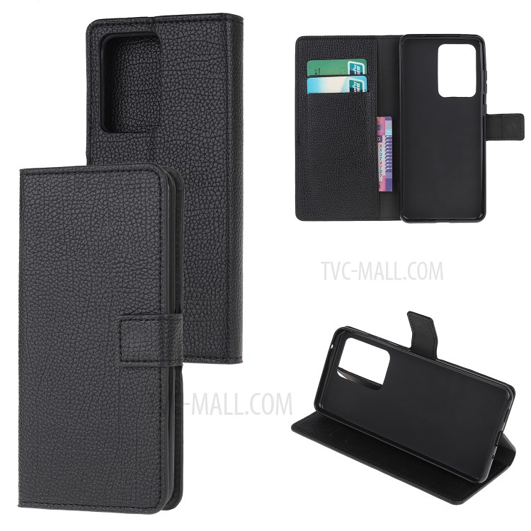 Wallet Stand Litchi Texture Leather Phone Protector for Samsung Galaxy S30 Ultra/S21 Ultra - Black-1