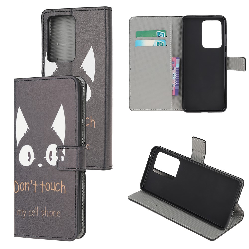 Wallet Stand Leather Pattern Printing Protective Case for Samsung Galaxy S30 Ultra/S21 Ultra - Black Cat-1