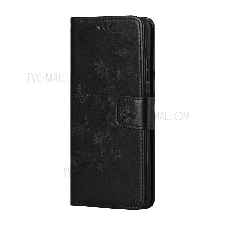 Imprint Butterfly Flowers Leather Wallet Stand Case for Samsung Galaxy S21+ / S30+ - Black-3