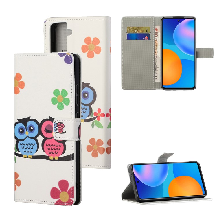 Pattern Printing Cover Leather Wallet Stand Case for Samsung Galaxy S30+/S21+ - Couple Owls-1