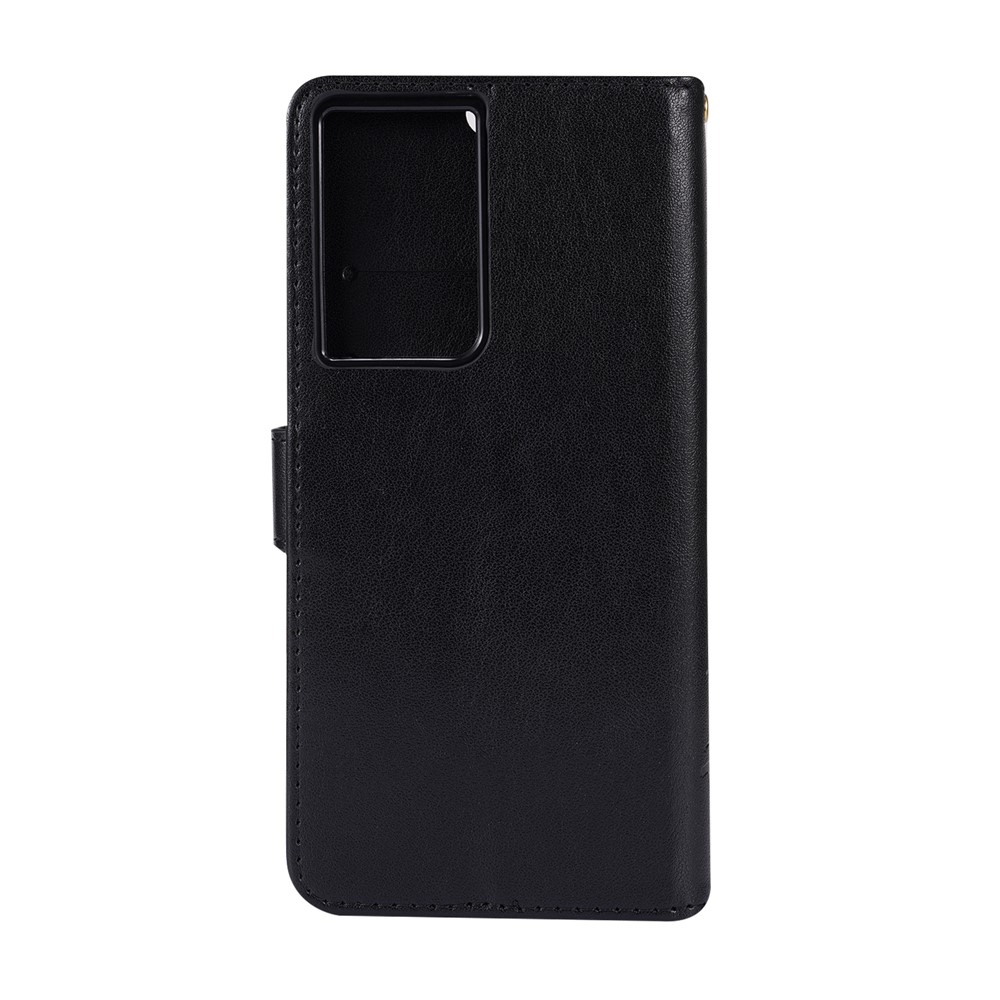 Funda De Cuero De Impresión De La Flor De La Mariposa Con La Correa De La Muñeca Para Samsung Galaxy S21 Ultra 5G / S30 Ultra - Negro-2
