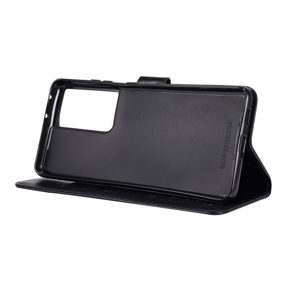 Funda De Cuero De Impresión De La Flor De La Mariposa Con La Correa De La Muñeca Para Samsung Galaxy S21 Ultra 5G / S30 Ultra - Negro-3