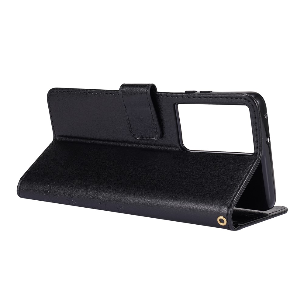 Funda De Cuero De Impresión De La Flor De La Mariposa Con La Correa De La Muñeca Para Samsung Galaxy S21 Ultra 5G / S30 Ultra - Negro-4