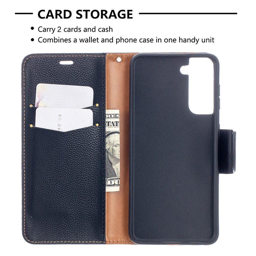 Litchi Surface with Wallet Leather Stand Phone Case for Samsung Galaxy S21 - Black-6