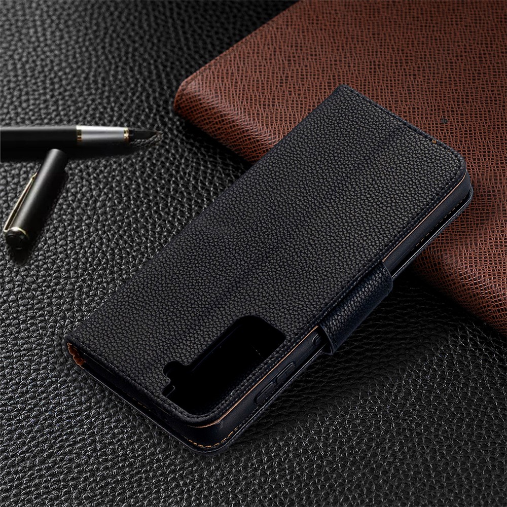 Litchi Surface with Wallet Leather Stand Phone Case for Samsung Galaxy S21 - Black-8