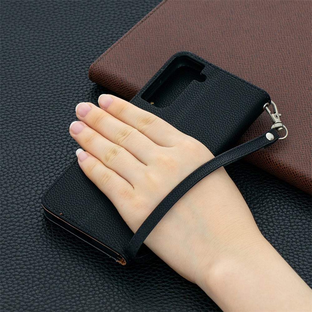Litchi Surface with Wallet Leather Stand Phone Case for Samsung Galaxy S21 - Black-9