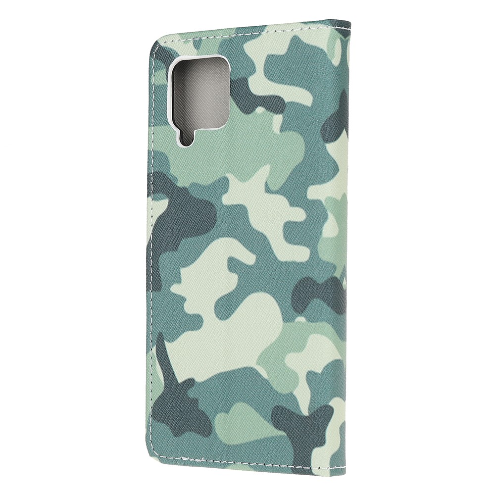 Pattern Printing Cross Texture Leather Wallet Phone Stand Protective Case for Samsung Galaxy A12 - Camouflage-3