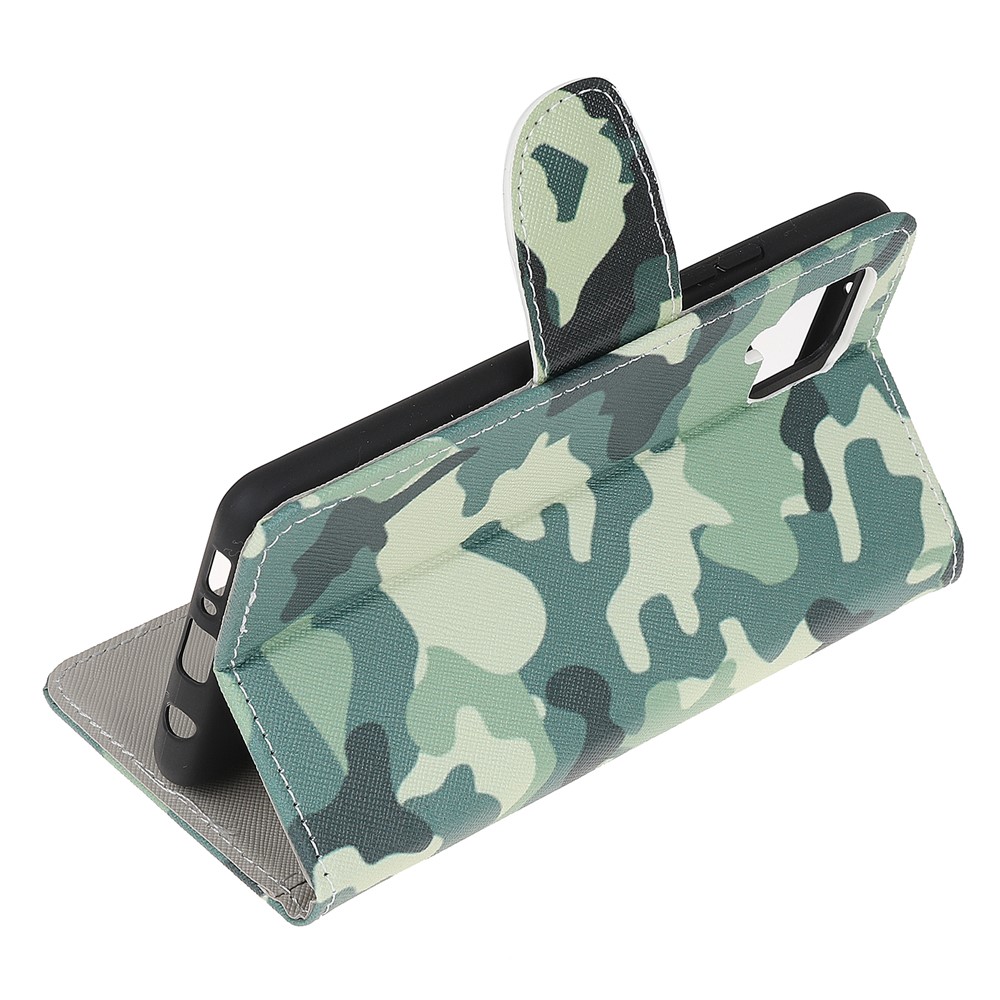 Pattern Printing Cross Texture Leather Wallet Phone Stand Protective Case for Samsung Galaxy A12 - Camouflage-4