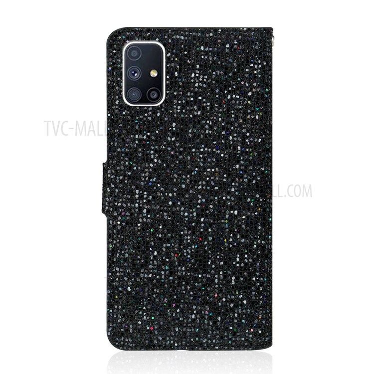 Glittery Powder Splicing Wallet Stand Leather Phone Cover for Samsung Galaxy M51 (Side Fingerprint Version) - Black-2