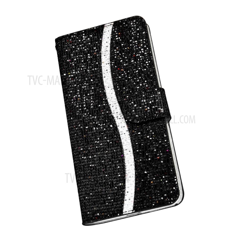 Glittery Powder Splicing Wallet Stand Leather Phone Cover for Samsung Galaxy M51 (Side Fingerprint Version) - Black-5