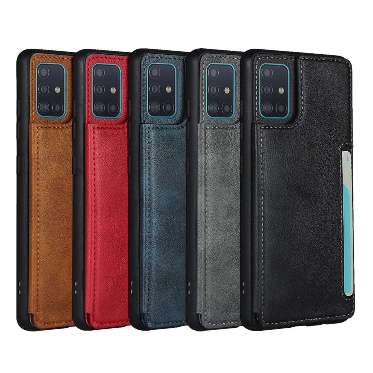 Leather Coated TPU Kickstand Case with Card Slots for Samsung Galaxy A51 SM-A515 - Black-10