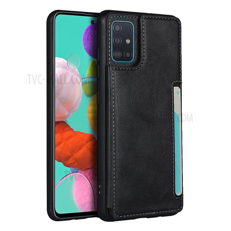 Leather Coated TPU Kickstand Case with Card Slots for Samsung Galaxy A51 SM-A515 - Black-2
