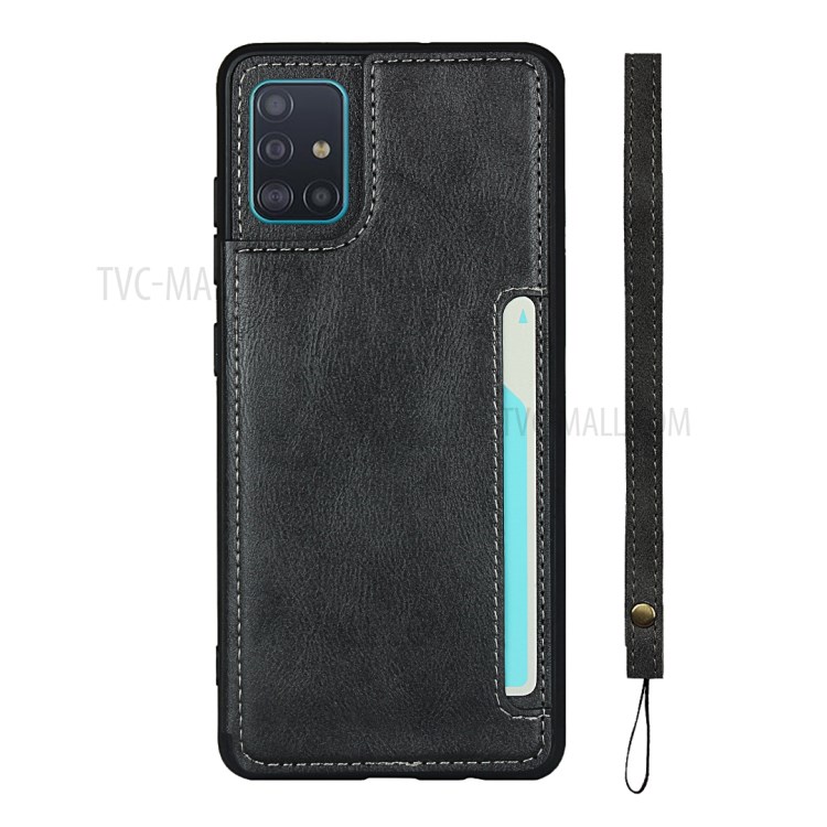 Leather Coated TPU Kickstand Case with Card Slots for Samsung Galaxy A51 SM-A515 - Black-3