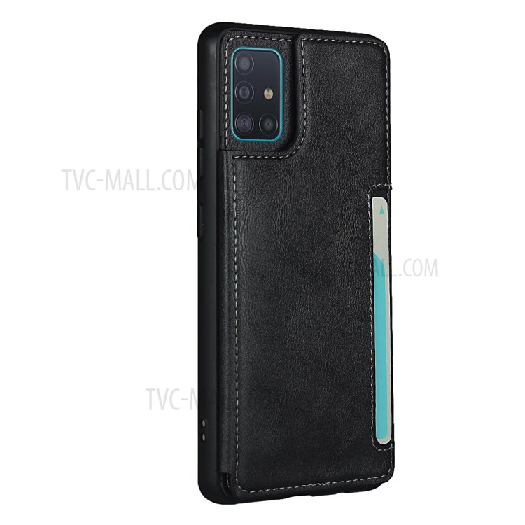 Leather Coated TPU Kickstand Case with Card Slots for Samsung Galaxy A51 SM-A515 - Black-4